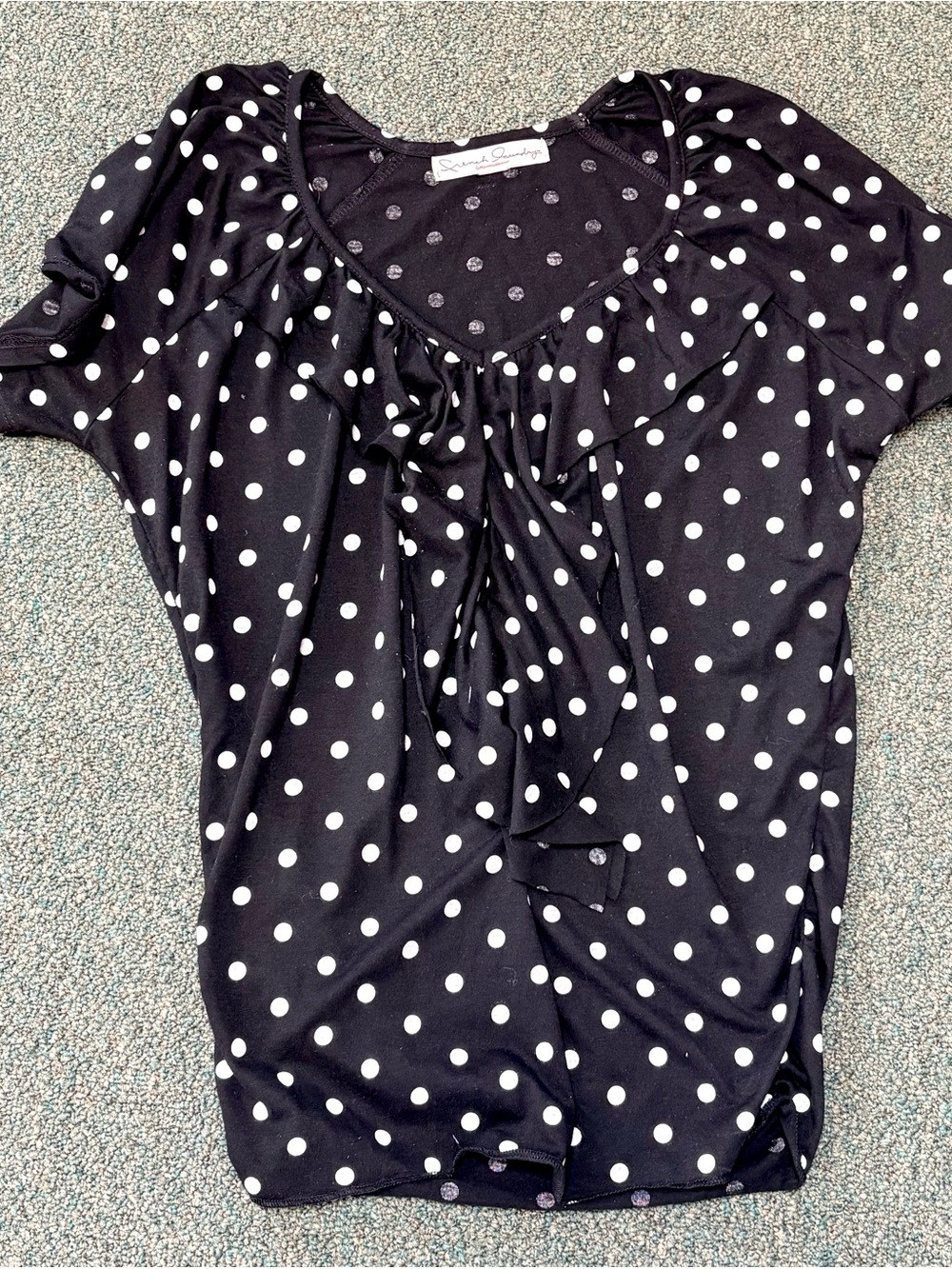 French Laundry Black and White Polka Dot ruffle front top